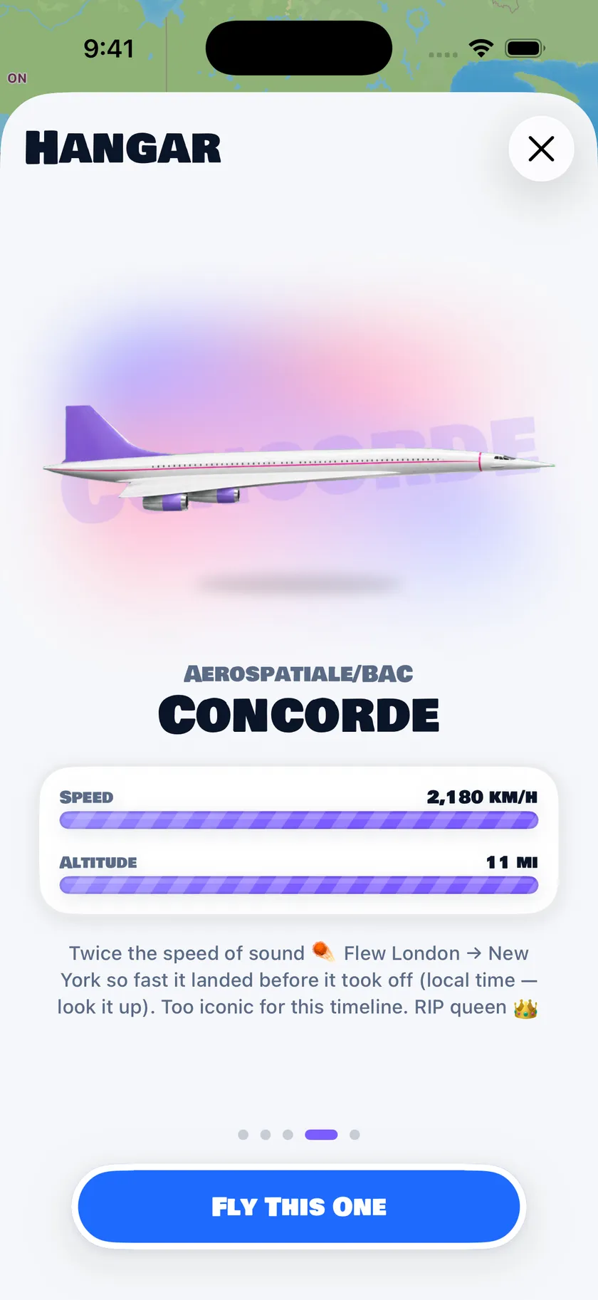 The hangar with the Concorde selected